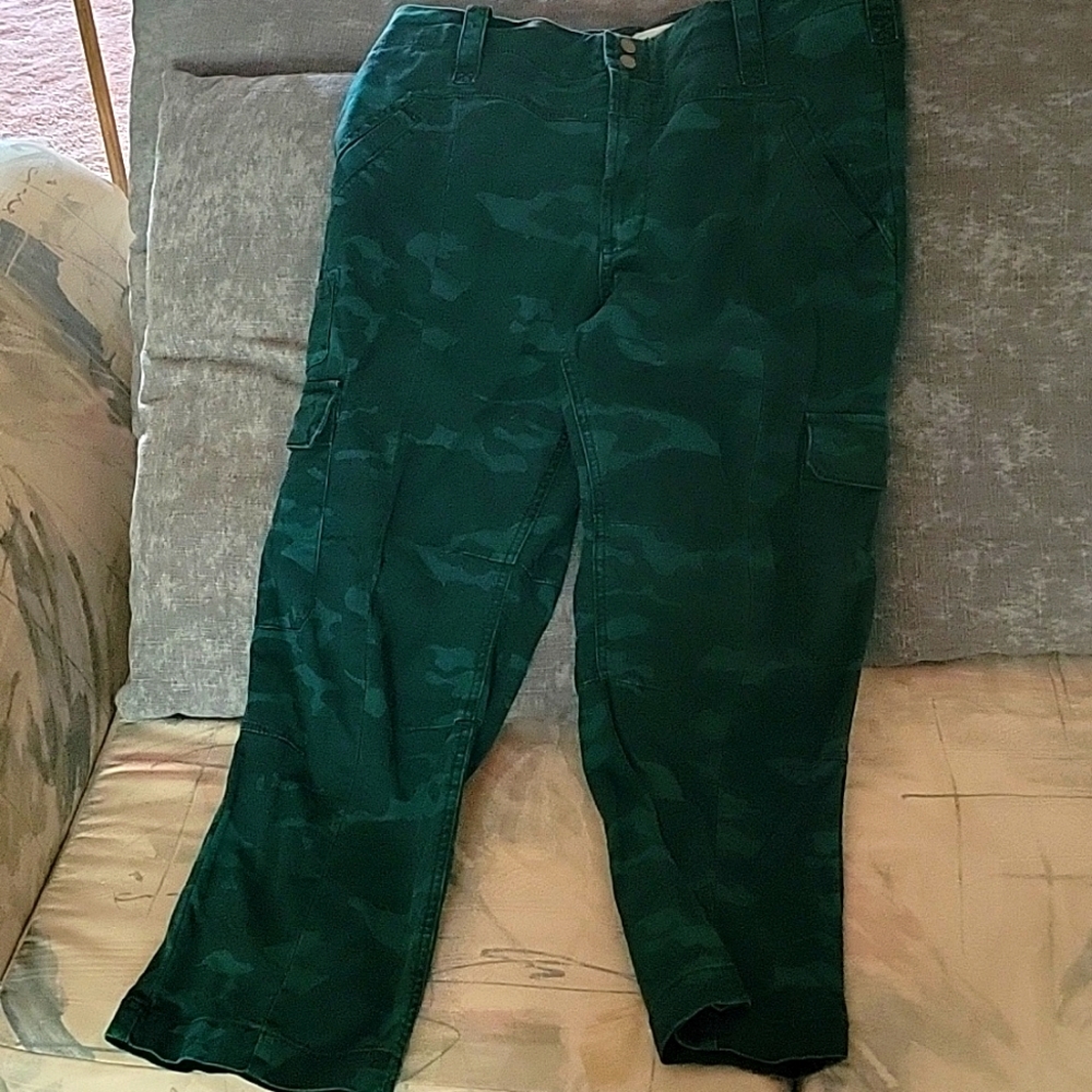 Anthropologie teal green camo jeans